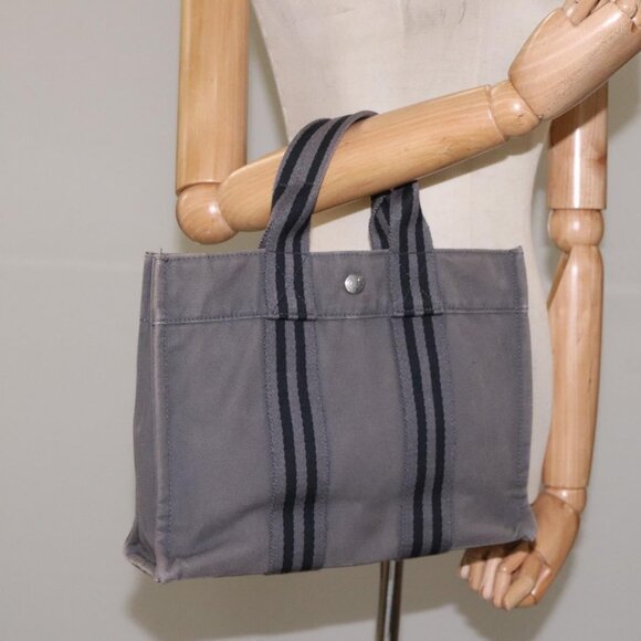 HERMES Fourre Tout PM Hand Bag Canvas Gray Auth ti2740 - Picture 3 of 14